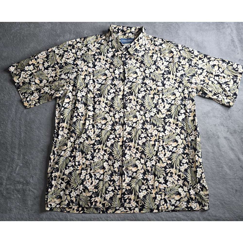Cooke Street Hawaiian Shirt Mens XL Black Floral Short Sleeve Button Up